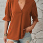 Full Size Notched Half Sleeve Blouse