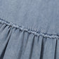 Cutout Round Neck Balloon Sleeve Denim Dress