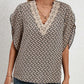 Full Size Lace Detail Printed V-Neck Half Sleeve Khaki Blouse