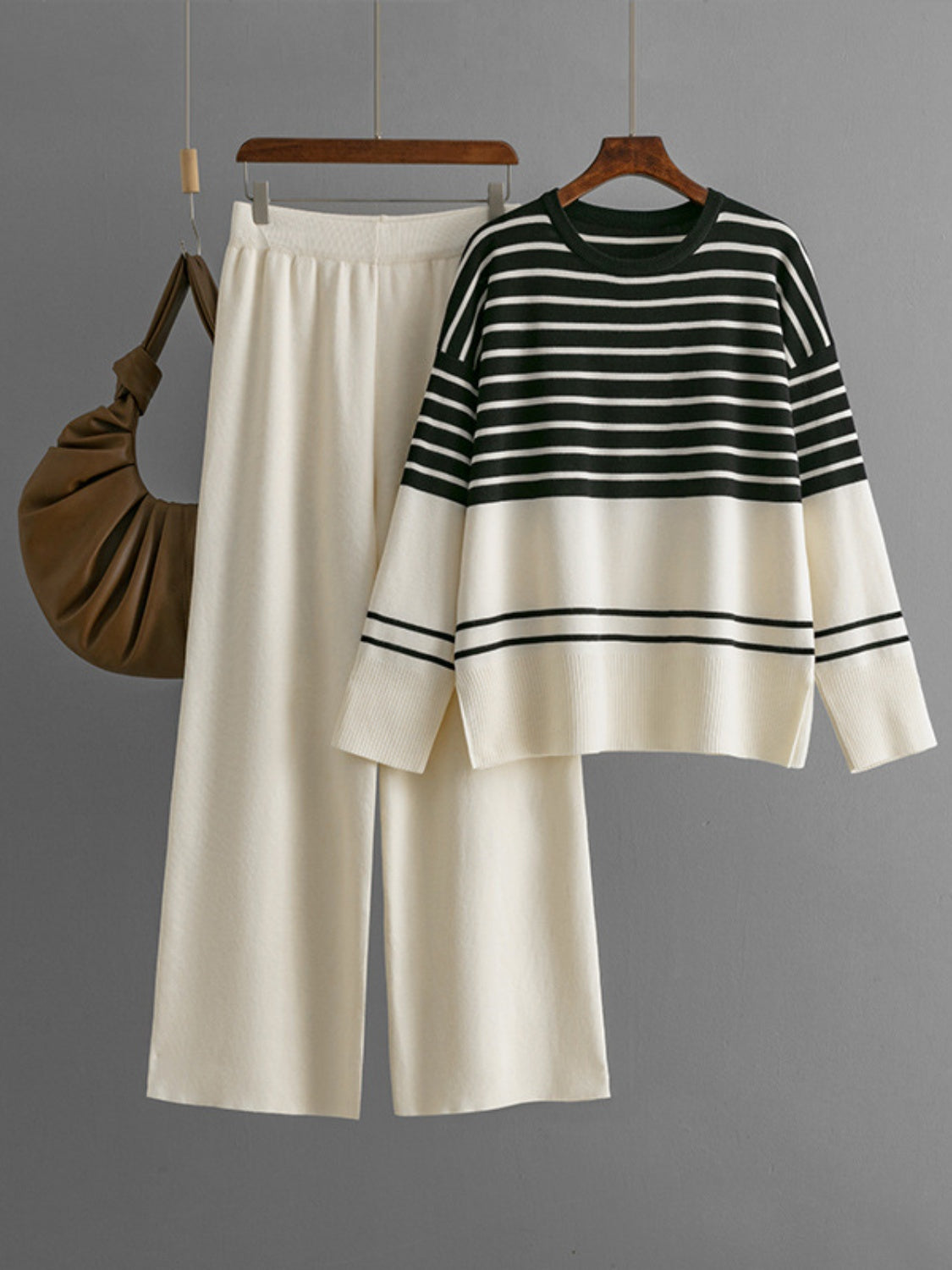 Basic Bae Striped Round Neck Long Sleeve Top and Pants Sweater Set