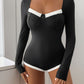 Perfee Ribbed Contrast Long Sleeve Bodysuit