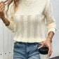 Perfee Openwork Round Neck Long Sleeve Sweater