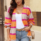 Contrast Striped Drop Shoulder Open Front Cardigan