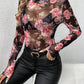 Mesh Floral Mock Neck Long Sleeve Top