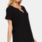 Zenana Notched Short Sleeve Waffle T-Shirt