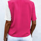 Full Size Decorative Button Surplice Short Sleeve Blouse