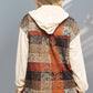 Double Take Contrast Long Sleeve Hooded Plaid Jacket