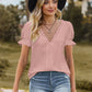 Lace Detail V-Neck Flounce Sleeve Blouse