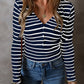 Striped V-Neck Long Sleeve Top