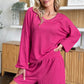 Double Take Full Size Texture V-Neck Long Sleeve T-Shirt and Shorts Set