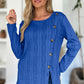 Slit Round Neck Long Sleeve T-Shirt