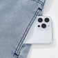 Cutout Round Neck Balloon Sleeve Denim Dress