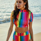 Contrast Half Zip Top and Brief Swim Set
