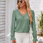 Applique V-Neck Flounce Sleeve T-Shirt