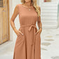 FULL SIZE Tied Round Neck Sleeveless Dress