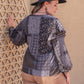 Plus Size Ruffled Printed Notched Long Sleeve Blouse