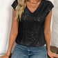 Sequin V-Neck Cap Sleeve Top