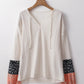 Color Block Tie Neck Long Sleeve Top