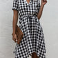Plaid Notched Short Sleeve Dress