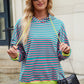 Drawstring Contrast Striped Long Sleeve Hoodie
