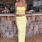 Square Neck Sleeveless Top and Ruched Skirt Set