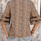 Printed Khaki V-Neck Half Sleeve Blouse