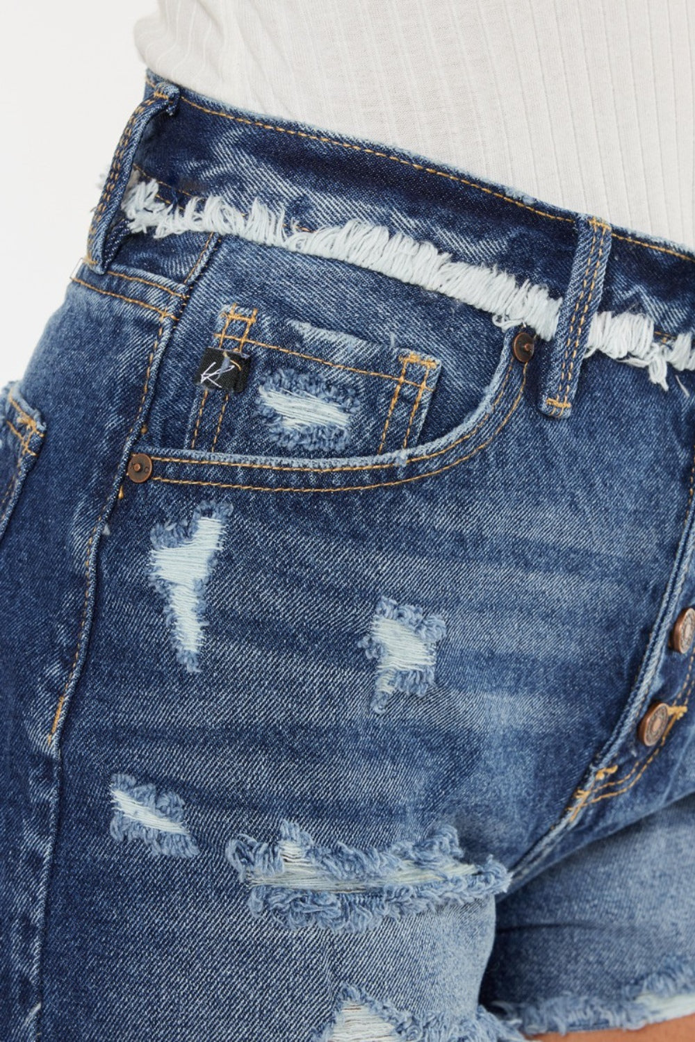 Kancan Distressed Button Fly Denim Shorts *