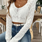 Openwork Collared Neck Long Sleeve Knit Top
