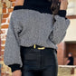 Mock Neck Cold Shoulder Sweater
