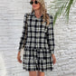 Ruffle Hem Plaid Button Down Long Sleeve Dress