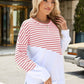 Slit Contrast Striped Long Sleeve Sweatshirt