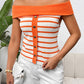 Decorative Button Striped Off-Shoulder Knit Top