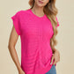 Double Take Full Size Cable-Knit Round Neck Cap Sleeve Sweater