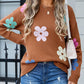 Flower Round Neck Long Sleeve Sweater