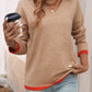 Devine Contrast Trim V-Neck Dropped Shoulder Sweater