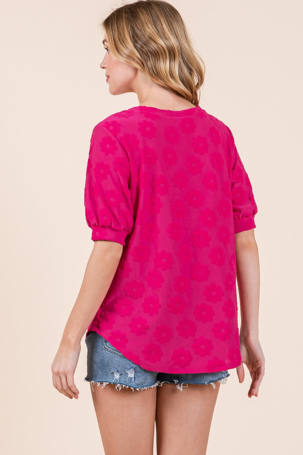 BOMBOM Textured Floral Pattern Top *