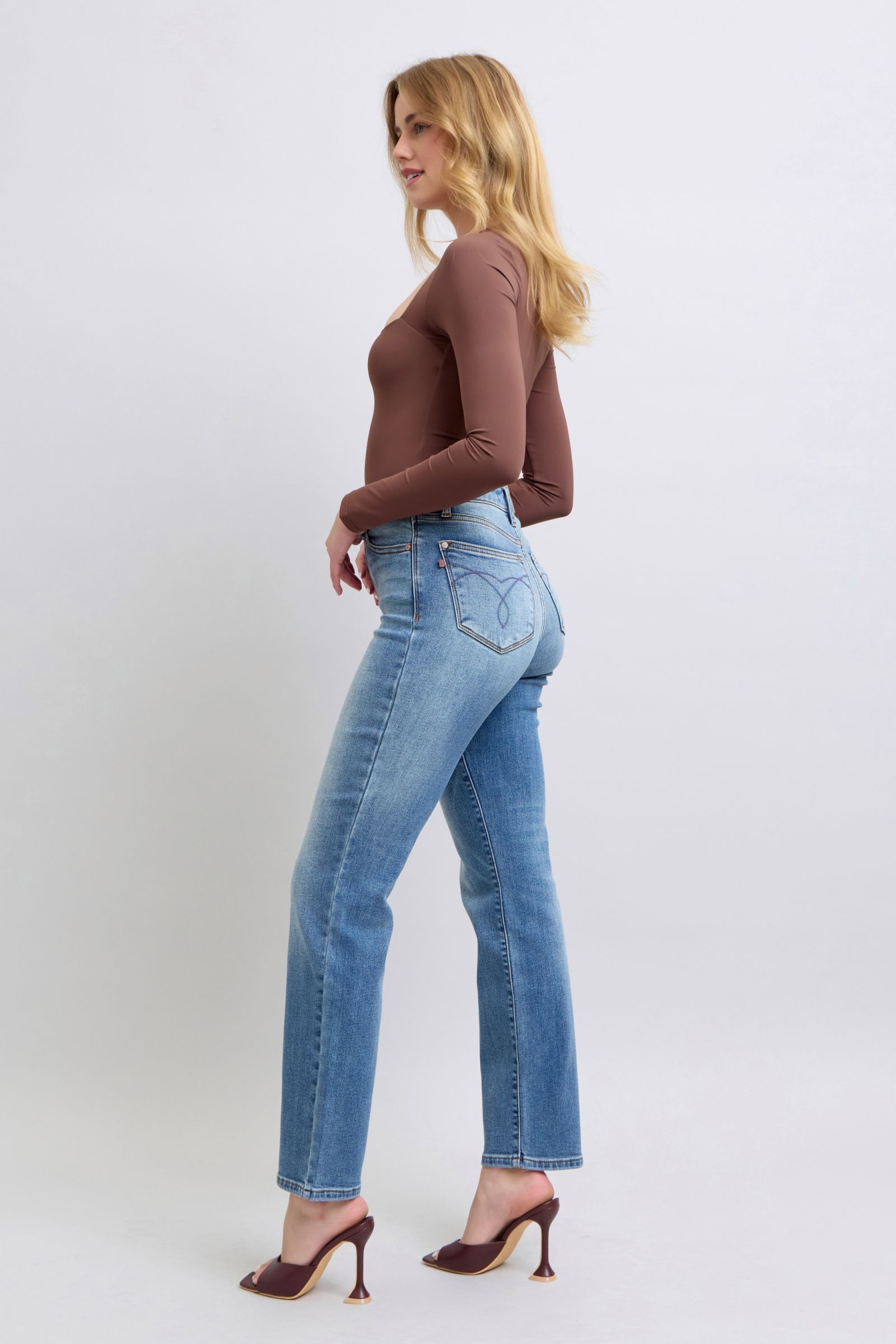 Judy Blue Full Size Wash Thermal Straight Jeans with Pockets *