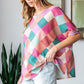 HOPELY Full Size Multi Colored Argyle Side Slit T-Shirt