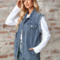 Raw Hem Sleeveless Button Up Denim Jacket