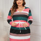 Plus Size Striped V-Neck Burnt Coral Long Sleeve Mini Dress
