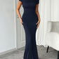 Devine Ruched Single Shoulder Short Sleeve Maxi Dress