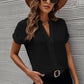 Full Size Notched Short Sleeve Blouse