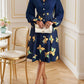 Printed Collared Neck Long Sleeve Dress
