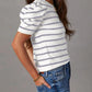 Striped Round Neck Puff Sleeve Knit Top
