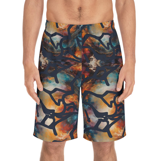 Men's Orange Skyline Board Shorts (AOP) | Made to Order