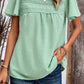 Swiss Dot Smocked Round Neck Short Sleeve Blouse