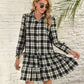 Ruffle Hem Plaid Button Down Long Sleeve Dress