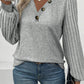 Decorative Button V-Neck Lantern Sleeve Blouse