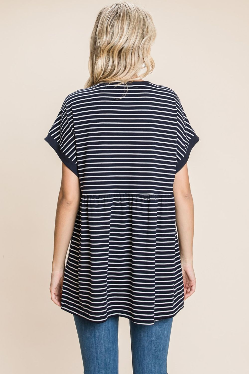 Cotton Bleu by Nu Label Striped Button Front Baby Doll Top *
