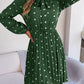 Polka Dot Tie Neck Pleated Dress